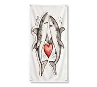 Couverture de porte extérieure requin de Saint-Valentin 91,4 x 183 cm, océan, mer, cœur d'amour, bannière de porte d'entrée, de sortie, de couple d'amant, décoration d'intérieur pour porche