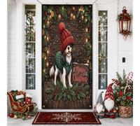 Couverture de porte extérieure rustique Cavalier King Charles Spaniel 91,4 x 182,9 cm, maison en bois de Noël, bannière de porte d'entrée, décoration de porche imprimée ferme d'intérieur