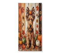 Couverture de porte extérieure rustique en forme de chien Lakeland Terrier d'automne 91,4 x 183 cm, ferme d'automne en bois imprimé, bannière de porte d'entrée, décoration d'intérieur cool pour porche