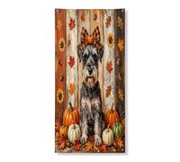 Couverture de porte extérieure rustique en forme de chien schnauzer d'automne 91,4 x 182,9 cm, maison d'automne en bois, bannière de porte d'entrée et de sortie, décoration de porche d'intérieur