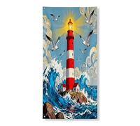 Couverture de porte extérieure vintage en forme de phare nautique 91,4 x 183 cm, motif vagues de l'océan côtier, bannière de porte d'entrée et de sortie, décoration de porche d'intérieur