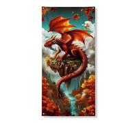 Couverture de porte fantaisie dragon - Bannière décorative - Créature rouge mythique - Automne - Décoration d'intérieur et d'extérieur - Fournitures de vacances - 91,4 x 183 cm