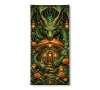 Couverture de porte fantaisie dragon - Bannière décorative - Motif forêt enchantée - Pour intérieur et extérieur - Décoration d'automne et d'Halloween - 91,4 x 182,9 cm