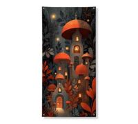 Couverture de porte fantaisie en forme de champignon - Scène de nuit de forêt enchantée - Décoration d'intérieur et d'extérieur - Fournitures de vacances - 91,4 x 183 cm