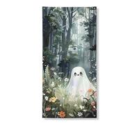 Couverture de porte fantaisie fantôme - Bannière décorative - Motif floral de forêt enchantée - Pour intérieur ou extérieur - Décoration d'Halloween - 91,4 x 183 cm