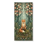Couverture de porte fantaisie renard - Bannière décorative - Forêt enchantée - Art floral - Décoration de porte d'entrée - Intérieur ou extérieur - Automne - Toile de fond à suspendre - 91,4 x 183 cm