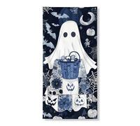 Couverture de porte fantôme d'Halloween - Bannière décorative - Citrouille bleue effrayante et toile d'araignée - Décoration d'intérieur et d'extérieur - 91,4 x 183 cm