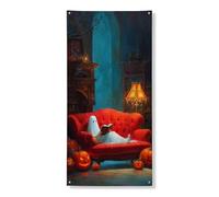 Couverture de porte fantôme d'Halloween - Bannière décorative, effrayante et confortable - Scène de lecture intérieure ou extérieure - Décoration de festival d'automne - 91,4 x 183 cm