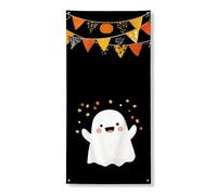 Couverture de porte fantôme d'Halloween - Bannière décorative, esprit de dessin animé mignon avec fanions, décoration intérieure et extérieure de vacances 91,4 x 183 cm