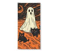 Couverture de porte fantôme d'Halloween - Bannière décorative vintage - Chats noirs effrayants - Décoration extérieure intérieure ou extérieure - Fournitures de vacances d'automne - 91,4 x 183 cm