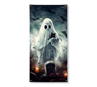 Couverture de porte fantôme effrayant - Bannière décorative - Motif chat hanté - Pour intérieur et extérieur - 91,4 x 183 cm