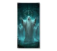 Couverture de porte fantôme effrayante - Bannière décorative - Motif fantôme de la forêt hantée pour Halloween - Décoration intérieure et extérieure - 91,4 x 183 cm