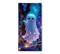 Couverture de porte fantôme fantaisie, bannière décorative, esprit de forêt enchantée, décoration de porte d'entrée, fournitures d'intérieur ou d'extérieur, fournitures de vacances d'Halloween 91,4 x
