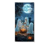 Couverture de porte fantômes d'Halloween - Bannière décorative, esprits effrayants fantaisistes pour extérieur et intérieur, festival d'automne - Fournitures de vacances - 91,4 x 183 cm