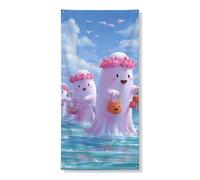 Couverture de porte fantômes fantaisie, bannière décorative, esprits de pêche festifs, décoration de porte d'entrée, intérieur ou extérieur, toile de fond d'Halloween à suspendre, fournitures de fête