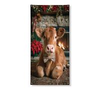 Couverture de porte festive en forme de vache - Bannière décorative - Joli veau marron avec nœud papillon - Décoration de porte d'entrée de vacances - Fournitures de fête de Noël pour intérieur et