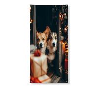Couverture de porte festive pour chien - Bannière décorative - Portraits d'animaux d'hiver confortables - Décoration de porte d'entrée - Fournitures de fête d'intérieur et d'extérieur - 91,4 x 183 cm