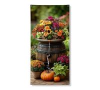 Couverture de porte florale d'automne - Bannière décorative - Arrangement de fleurs de citrouille rustique - Décoration de porte d'entrée - Intérieur et extérieur - Toile de fond à suspendre