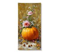 Couverture de porte florale d'automne - Bannière décorative rustique - Citrouille et rose - Décoration de porte d'entrée - Intérieur et extérieur - Récolte d'automne - Toile de fond à suspendre
