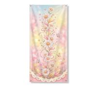 Couverture de porte florale printanière décorative, chrysanthème pastel, papillon pour décoration de porte d'entrée, intérieur et extérieur, festival de printemps, fournitures de vacances 91,4 x 183