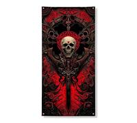 Couverture de porte gothique avec motif tête de mort rouge foncé et noir, décoration de porte d'entrée, fournitures de fond à suspendre pour intérieur ou extérieur, 91,4 x 183 cm
