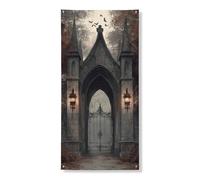 Couverture de porte gothique - Bannière décorative - Architecture sombre effrayante - Décoration d'Halloween - Maison hantée - Fournitures de fête - 91,4 x 183 cm