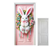 Couverture de porte lapin de Pâques, jolie bannière de printemps - Décoration de porte Happy Easter | pour Thanksgiving, vacances, fête, bureau, maison, école, dortoir, appartement, jardin, intérieur