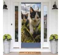 Couverture de porte « Little Cat on the Grass Welcome » - 180 x 89 cm - Bannière de porte avec corde - Toile de fond de fête - Panneau photo - Décoration saisonnière à suspendre pour porte d'entrée