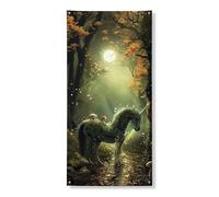Couverture de porte magique de cheval magique - Bannière décorative - Forêt enchantée - Art fantastique - Décoration de porte d'entrée - Fournitures de fête d'automne - 91,4 x 183 cm