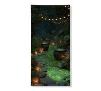 Couverture de porte magique d'Halloween - Bannière décorative - Citrouille enchantée - Scène de nuit - Intérieur et extérieur - Décoration de festival - 91,4 x 183 cm