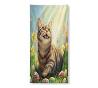 Couverture de porte motif chats américains à poil court de printemps de Pâques 91,4 x 183 cm, œufs floraux à suspendre pour porte d'entrée, décoration d'intérieur et d'extérieur pour animaux de