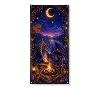 Couverture de porte motif dragon magique d'été, bannière décorative, horizon mystique de nuit, feu de camp, décoration intérieure ou extérieure, festival, fournitures de vacances 91,4 x 183 cm
