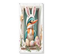 Couverture de porte motif oiseaux de martin-pêcheur de printemps de Pâques 91,4 x 183 cm, œufs de lapin amusants à suspendre pour décoration de porte d'entrée, fournitures de fond pour entrée florale