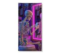 Couverture de porte motif squelette néon - Décoration d'Halloween colorée effrayante - Fournitures de fête amusantes pour l'intérieur et l'extérieur - 91,4 x 183 cm