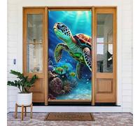 Couverture de porte motif tortues de mer - Décoration de porte de printemps - Bannière de porche - Fond photo saisonnier - Couvertures de porte d'entrée saisonnières - Décoration intérieure et