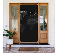 Couverture de porte noire avec carte du monde - Bannière de porte de bienvenue - Bannière de cour - Toile de fond photo - Bannières de porche - Printemps été - Décoration de fête saisonnière - Rideau