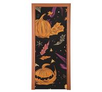 Couverture de porte noire de 35 x 200 cm, bannière de porte d'automne, décoration de fête et fournitures pour la maison M