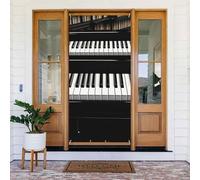 Couverture de porte noire et blanche avec touches de piano - Bannière de porte de bienvenue - Bannière de cour - Bannière de fond photo - Bannières de porche - Printemps été - Décoration de fête