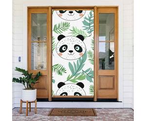 Couverture de porte panda géant vert - Décoration de porche - Pour fête de vacances, fond de cabine photo, utilisation en intérieur et en extérieur - Taille unique