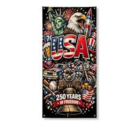 Couverture de porte patriotique des États-Unis - Bannière décorative, symboles américains vintage et graphiques audacieux - Décoration de porte d'entrée - Fournitures de célébration du jour de