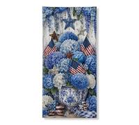 Couverture de porte patriotique florale décorative, hortensias bleus, étoiles et rayures, décoration de porte d'entrée, fournitures de vacances d'été pour intérieur ou extérieur, 91,4 x 183 cm