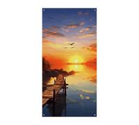 Couverture de porte paysage de coucher de soleil printemps été drapeau à suspendre panneau de porche extérieur saisonnier vacances cour décoration pour porte d'entrée et porche