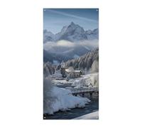 Couverture de porte paysage d'hiver dans les Alpes bavaroises 90 x 180 cm Bannières de fête Panneau de bienvenue saisonnier Décoration verticale à suspendre pour porche, entrée, jardin