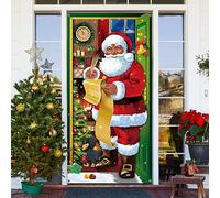 Couverture de Porte Père Noël - Bannière Suspendue pour Décoration de Vacances Hiver - Toile de Fond pour Porte d'Entrée Maison (Noir)