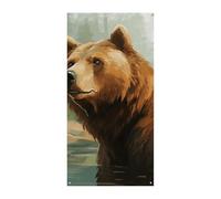 Couverture de porte personnalisée Bannières de porte ours marron eau et arbres Grande bannière murale Bannière décorative Fond photo Décoration de fête de vacances