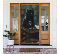 Couverture de porte pour carnet de notes d'Halloween avec chat noir mystérieux - Bannière de porte intérieure et extérieure, décorations printemps/été/automne/hiver pour Halloween et Noël