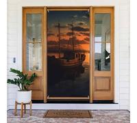 Couverture de porte printanière de 183 x 90 cm, motif bateau au crépuscule, bannière de porte de bienvenue saisonnière pour porte d'entrée, bannière de fête, panneau pour décoration intérieure et