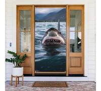 Couverture de porte Requin dans le lac Bannière de porte de bienvenue Décoration de porte de cour Panneau Photo Fond Bannières de porche Printemps Été Saisonnier Décoration de fête Intérieur Extérieur