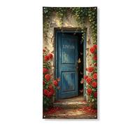 Couverture de porte romantique à motif floral - Bannière décorative vintage - Fleurs rouges et papillons - Décoration de porte d'entrée - Intérieur ou extérieur - Décoration de printemps à suspendre