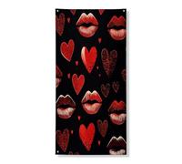 Couverture de porte romantique - Bannière décorative - Motif lèvres rouges et cœurs - Décoration de porte d'entrée - Fournitures de Saint-Valentin - 91,4 x 183 cm